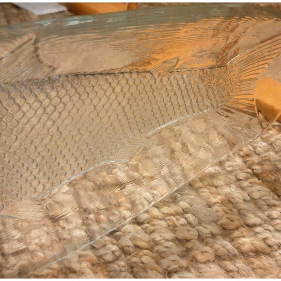 Kosta Boda Crystal Glass Salmon Impressed Fish Design platter 19.5" Scandinavian - Picture 3 of 15